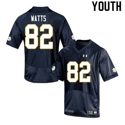 Notre Dame Fighting Irish Youth Xavier Watts #82 Navy Under Armour Authentic Stitched College NCAA Football Jersey AWE6299TM